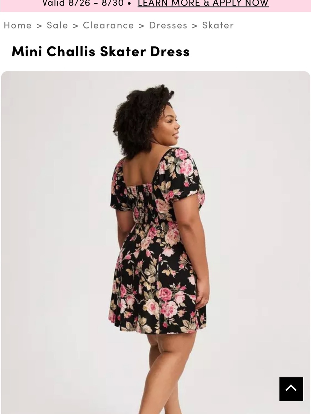 torrid Black Mini Skater Dress with Pink Floral Print - Picture 2 of 4